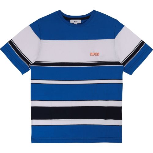 Boys Blue Striped Logo S/s T Shirt 38284 by BOSS from Hurleys