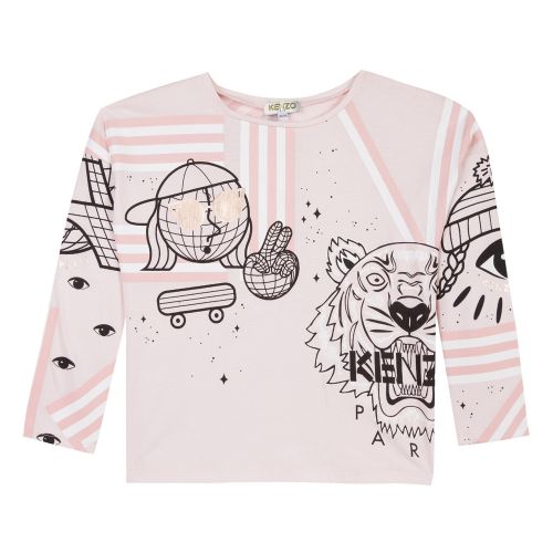 Girls Light Pink Cosmic Eloa L/s T Shirt 30775 by Kenzo from Hurleys