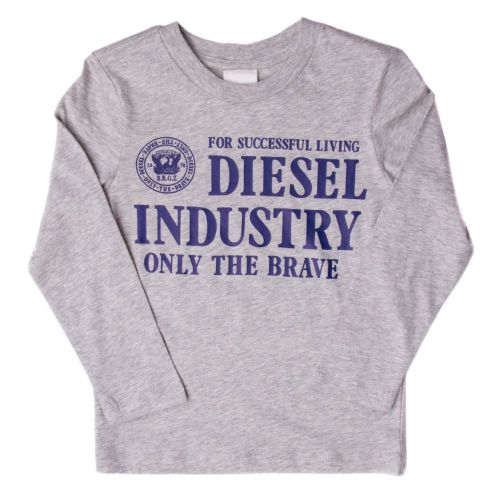 Boys New Grey Melange Branded L/s Tee Shirt 65149 by Diesel from Hurleys