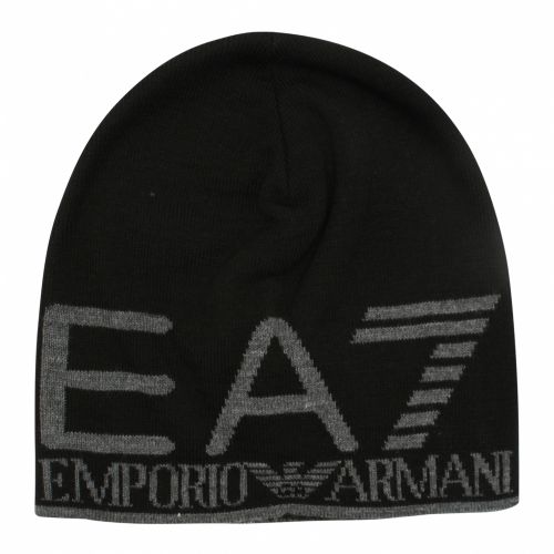 Mens Black Branded Beanie Hat 48314 by EA7 from Hurleys