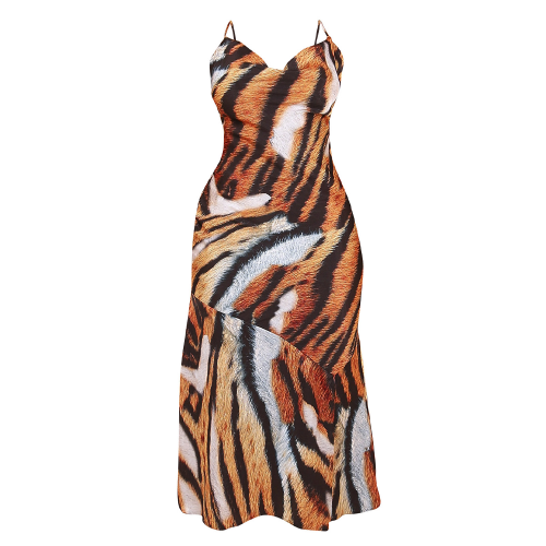 Womens Orange Tiger Print Satin Slip Dress 99591 by Forever Unique from Hurleys