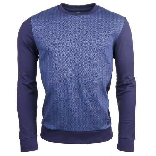 Mens Dark Blue Loungewear Herringbone Crew Sweat Top 68328 by BOSS from Hurleys