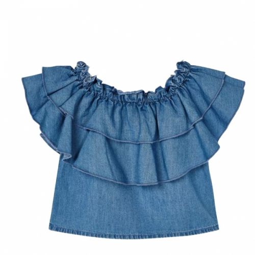 Girls Light Blue Frill Denim Top 58333 by Mayoral from Hurleys