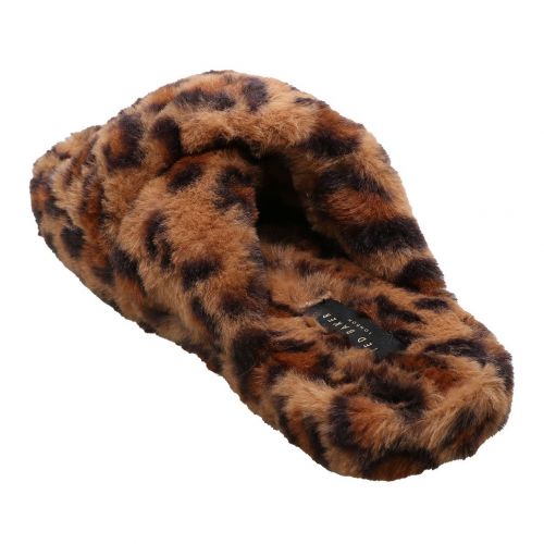 Womens Brown Leopard Elyna Faux Fur Cross Slippers 96957 by Ted Baker from Hurleys