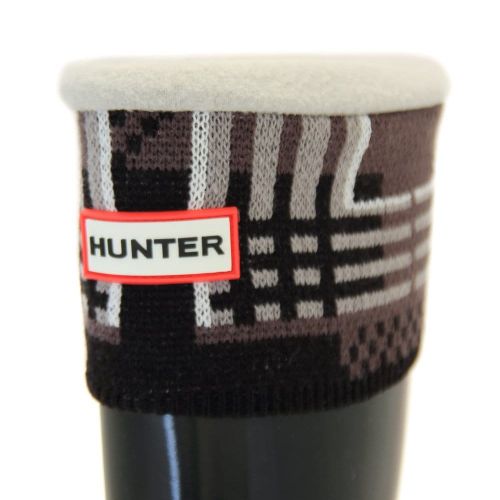 Womens Black & White Tall Tartan Cuff Wellington Socks 67365 by Hunter from Hurleys