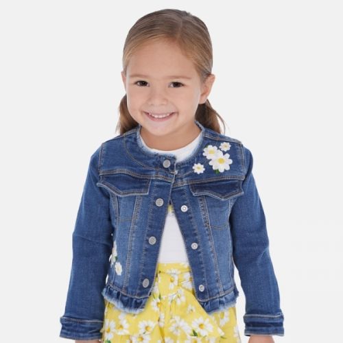 Girls Dark Blue Embroidered Daisy Denim Jacket 58317 by Mayoral from Hurleys
