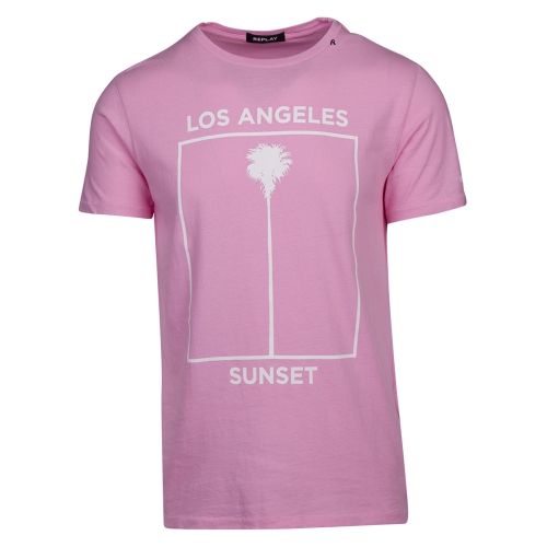 Mens Pink LA Sunset S/s T Shirt 41146 by Replay from Hurleys