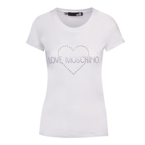 Womens Optical White Jewel Heart Slim Fit S/s T Shirt 43078 by Love Moschino from Hurleys