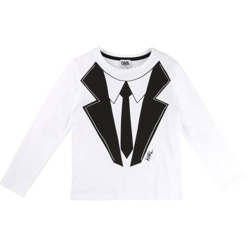 Boys White Tie Print L/s Tee Shirt 65680 by Karl Lagerfeld Kids from Hurleys