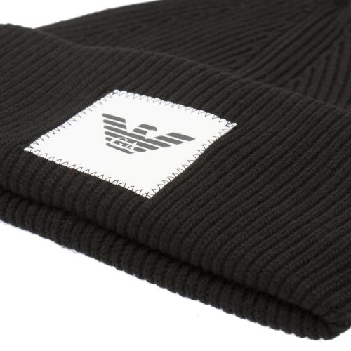 Mens Black Branded Patch Beanie Hat 45760 by Emporio Armani from Hurleys