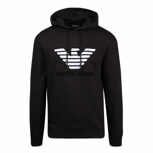 Mens Black Branded Eagle Hooded Sweat Top 55529 by Emporio Armani from Hurleys