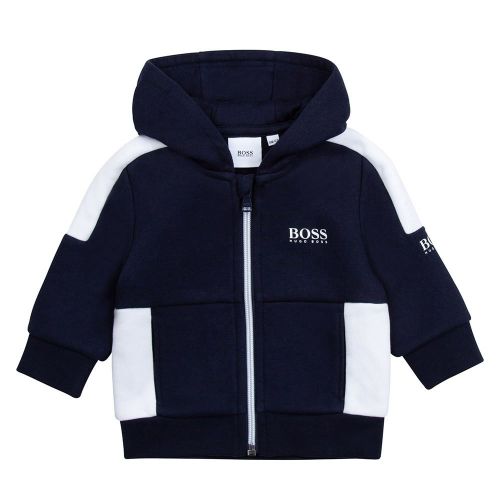 Toddler Navy Colourblock Hooded Zip Through Sweat Jacket 92772 by BOSS from Hurleys
