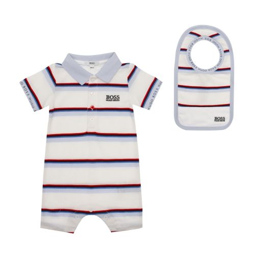 Baby White Stripe Polo Romper & Bib Set 55892 by BOSS from Hurleys