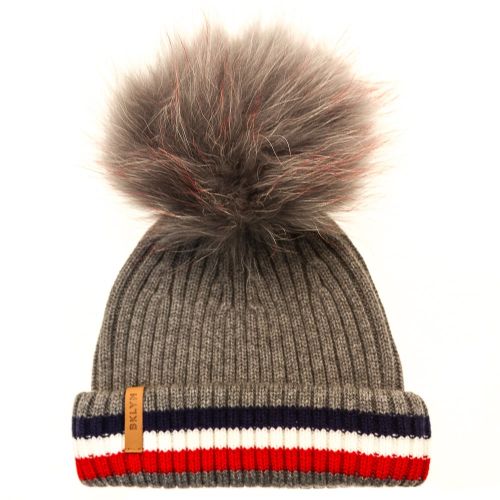 Bklyn Womens Grey, Red, White & Blue Merino Wool Hat With Changeable Pom 68997 by BKLYN from Hurleys