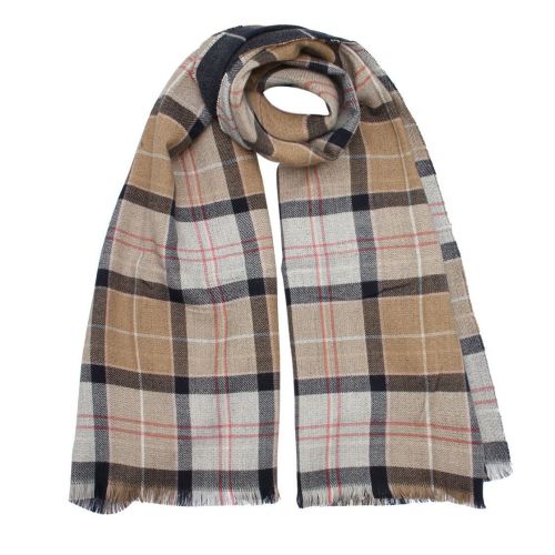 Womens Pink/Hessian Montieth Tartan Wrap Scarf 94467 by Barbour from Hurleys