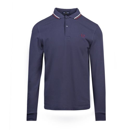 Mens Carbon/Blue/Aubergine Twin Tipped L/s Polo Shirt 99190 by Fred Perry from Hurleys