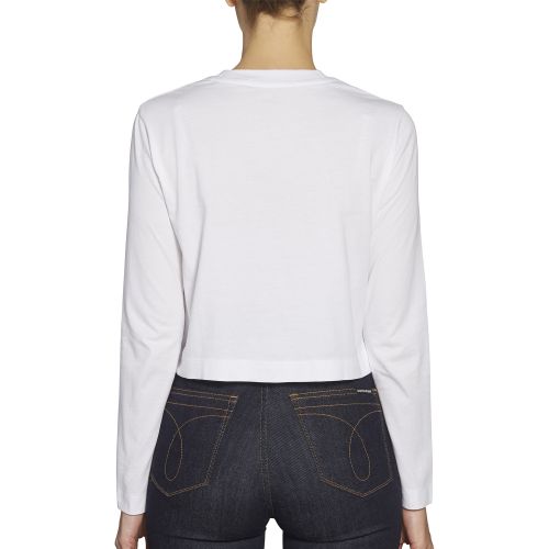 Womens Bright White Institutional Logo Cropped L/s T Shirt 49941 by Calvin Klein from Hurleys