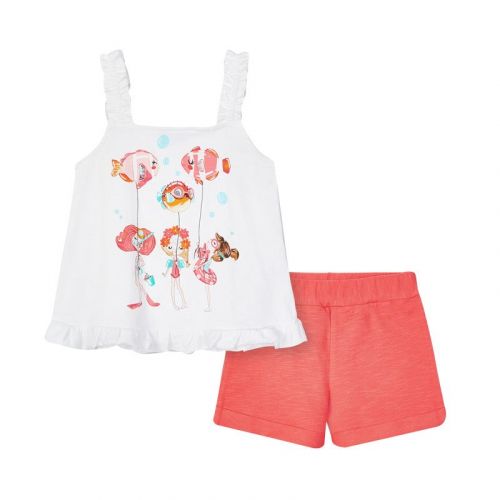 Girls White/Coral Balloon Top & Shorts Set 82325 by Mayoral from Hurleys