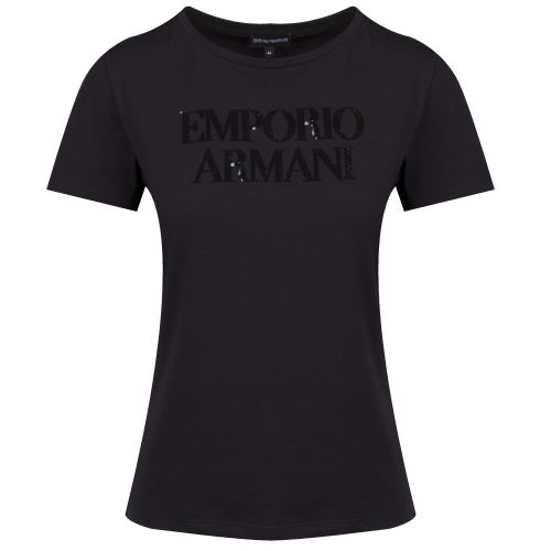 Womens Black Sequin Logo S/s T Shirt 37133 by Emporio Armani from Hurleys