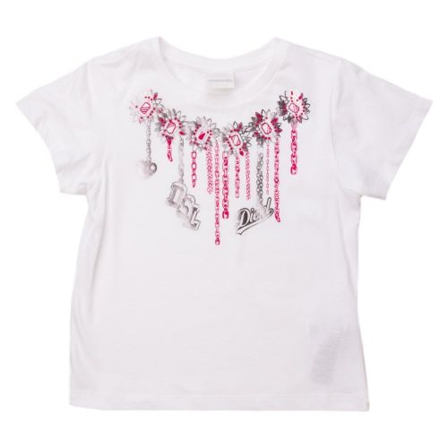 Girls White Printed Necklace S/s Tee Shirt 65116 by Diesel from Hurleys