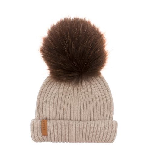 Womens Oatmeal/Brown Wool Hat With Pom 31552 by BKLYN from Hurleys