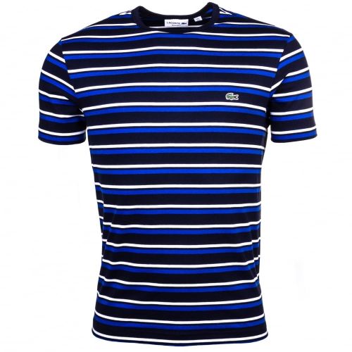 Mens Navy & Steamer Striped Crew S/s Tee Shirt 61762 by Lacoste from Hurleys