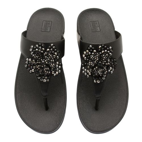 Womens All Black Lottie Corsage Toe Post Sandals 59589 by FitFlop from Hurleys