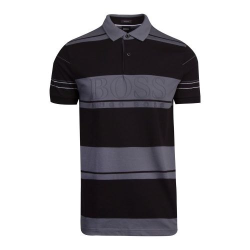 Athleisure Mens Black Pavel Stripe S/s Polo Shirt 80796 by BOSS from Hurleys