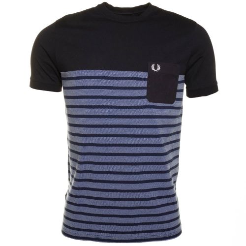 Mens Cobalt Pique Stripe Ringer S/s Tee Shirt 60719 by Fred Perry from Hurleys