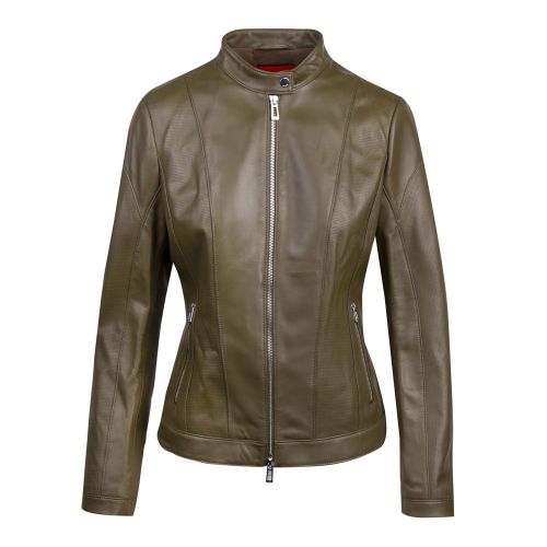 Womens Khaki Lusea Leather Jacket 83566 by HUGO from Hurleys