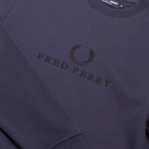 Mens Washed Navy Embroidered Crew Neck Sweat Top 32026 by Fred Perry from Hurleys