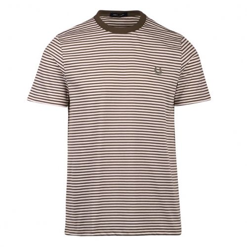 Mens Military Green Two Colour Stripe S/s T Shirt 107972 by Fred Perry from Hurleys