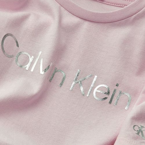 Girls Sweetest Pink Silver Logo Jersey Dress 109453 by Calvin Klein from Hurleys