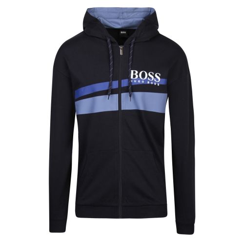 Mens Dark Blue Abstract Stripe Hooded Zip Sweat Top 45247 by BOSS from Hurleys