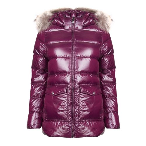Womens Burgundy Authentic Fur Shiny Coat 32206 by Pyrenex from Hurleys