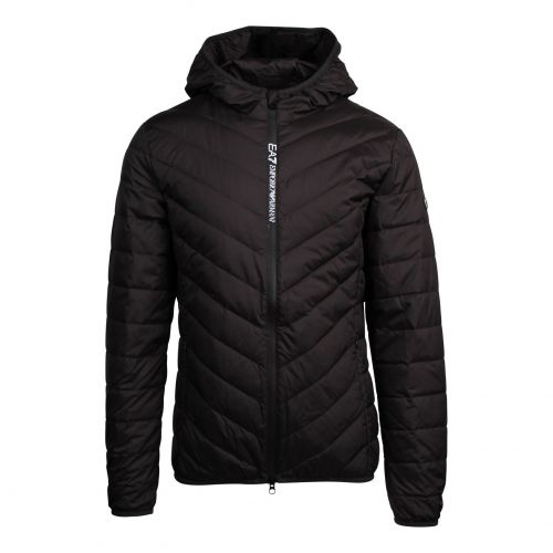 Mens Black Chevron Quilted Hooded Jacket 76187 by EA7 from Hurleys