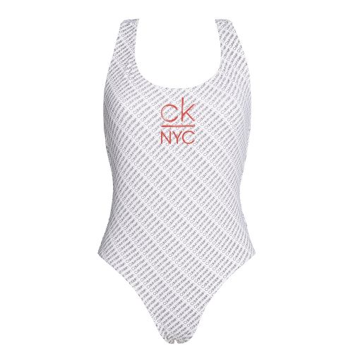 Womens White NYC Logo Racer Back Swimsuit 59789 by Calvin Klein from Hurleys