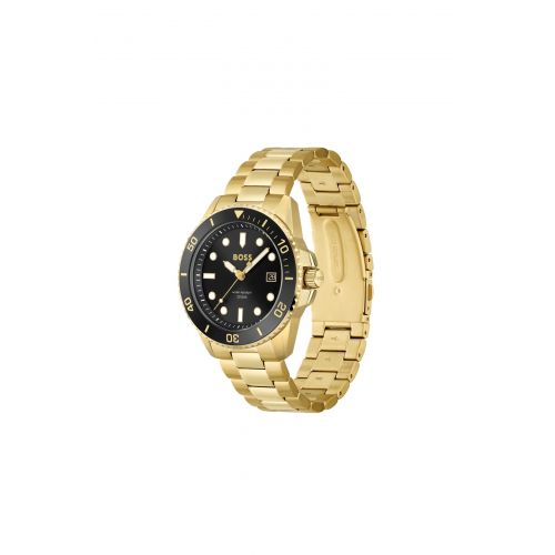 Mens Gold/Black Ace Bracelet Strap Watch