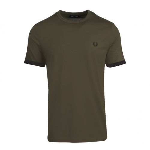 Mens Hunting Green Ringer S/s T Shirt 97645 by Fred Perry from Hurleys