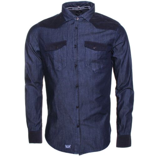 Mens Blue Denim Slim Fit L/s Shirt 73041 by Armani Jeans from Hurleys