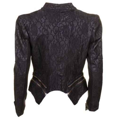 Womens Black Bloom Lace Biker Jacket 62876 by Forever Unique from Hurleys