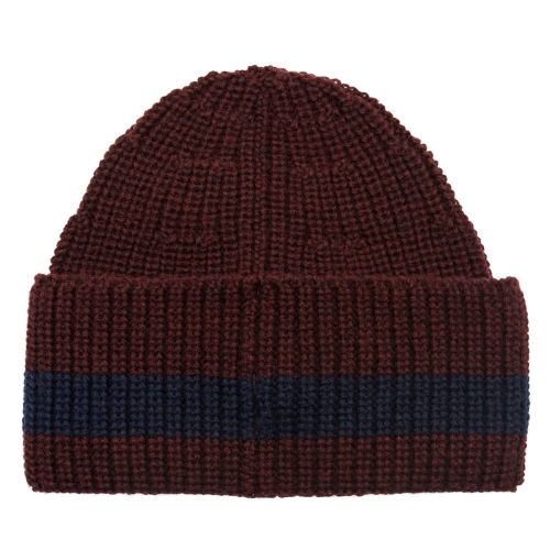 Mens Burgundy Stripe Detail Knitted Hat 61830 by Lacoste from Hurleys