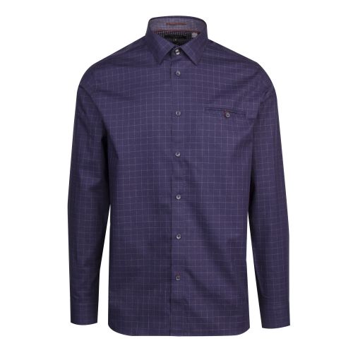 Mens Navy Bonjour Tonal Check L/s Shirt 50913 by Ted Baker from Hurleys
