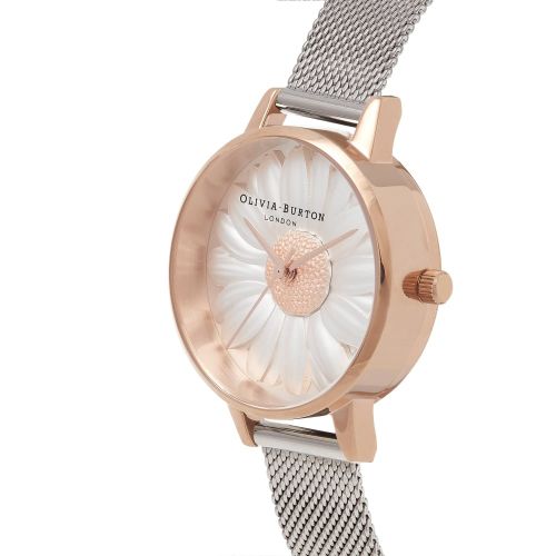 Womens Rose Gold & Silver Mesh Moulded Daisy Watch 10078 by Olivia Burton from Hurleys