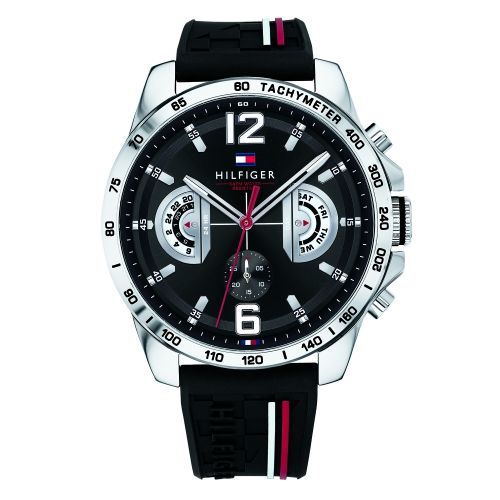 Mens Silver/Black/Red Decker Silicone Watch 44215 by Tommy Hilfiger from Hurleys