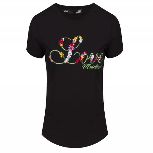 Womens Black Embroidered Logo S/s T Shirt 39436 by Love Moschino from Hurleys
