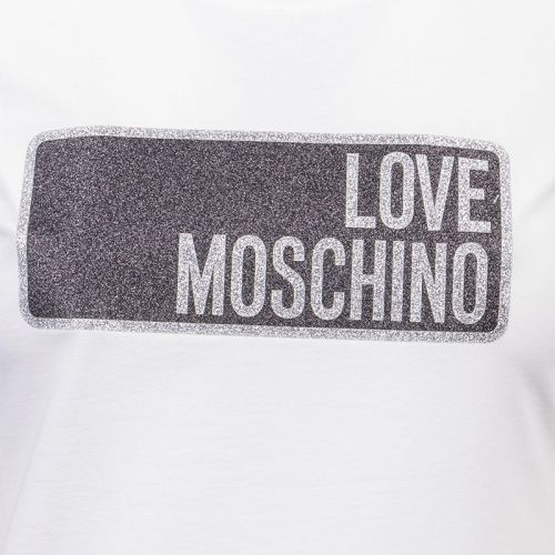 Womens Optical White Metallic Tab Slim Fit S/s T Shirt 101373 by Love Moschino from Hurleys