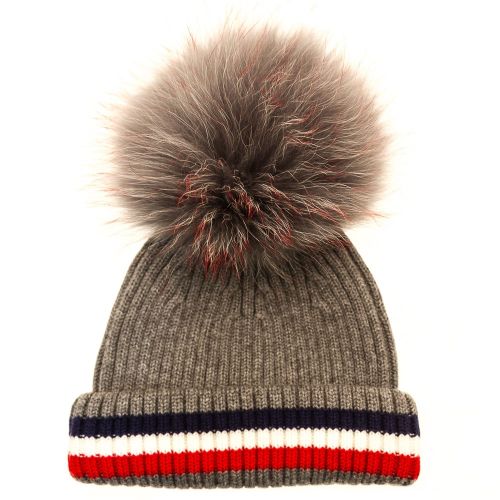 Bklyn Womens Grey, Red, White & Blue Merino Wool Hat With Changeable Pom 68998 by BKLYN from Hurleys