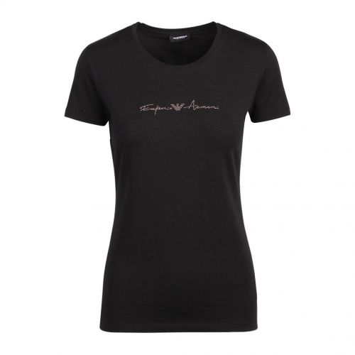 Womens Black Glitter Logo S/s T Shirt 93230 by Emporio Armani Bodywear from Hurleys