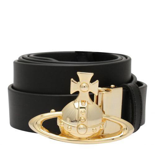 Womens Black/Gold Orb Buckle Leather Belt 79408 by Vivienne Westwood from Hurleys